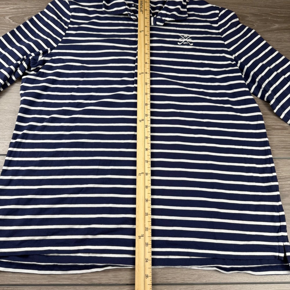 Renwick Womens Polo Shirt Striped Pima Cotton Spandex Navy White L - Picture 6 of 9